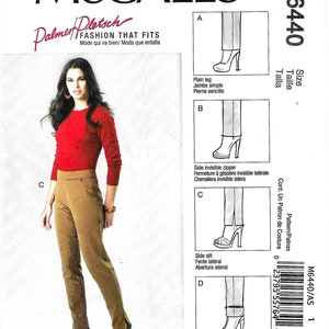May include: A sewing pattern for pants with different leg styles, including a plain leg, a side invisible zipper, a side slit, and a wide cuff. The pattern is from McCall's and is called "Fashion That Fits".