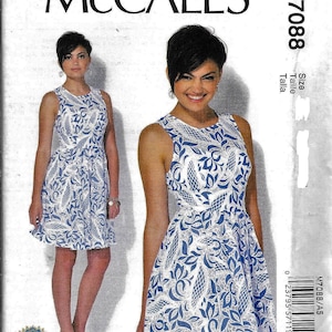 McCalls M7088 Fitted Bodice Full Skirt Dress Sleeveless Sewing Pattern 7088 UNCUT Size 14, 16, 18, 20, 22