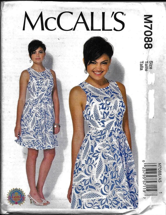 McCalls M7088 Fitted Bodice Full Skirt Dress Sleeveless Sewing Pattern 7088  UNCUT Size 14, 16, 18, 20, 22