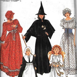 Simplicity 0418/ 5372/9982 Childs Early American Pilgrim Pioneer Angel Witch COSTUME Sewing Pattern UNCUT Size 2, 4, 6, 8, 10, 12