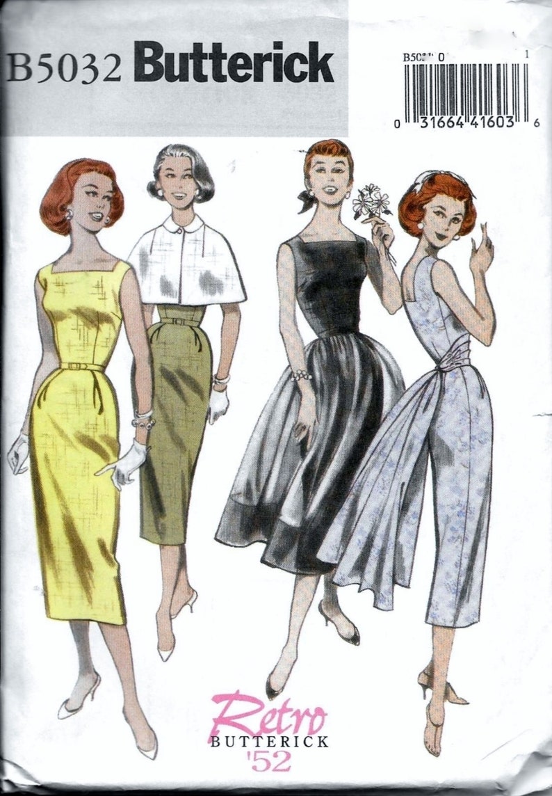 Butterick B5032 Retro '52 Vintage 1950s Cape Dress Overskirt Sash ...