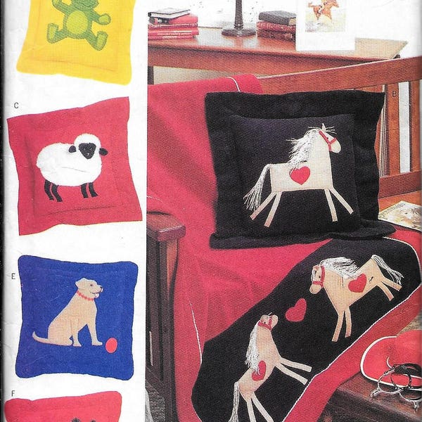 Butterick 3157 Soft Animal Throw, Pillow Covers Horse, Sheep, Dog, Puppy, Cat, Kitten, Frog Rachel Wallis Sewing Pattern UNCUT