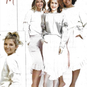 May include: Simplicity sewing pattern number R10364 for women's tops and skirts. The pattern includes three different styles, all featuring ruffles. The pattern is for sizes XS-XL.