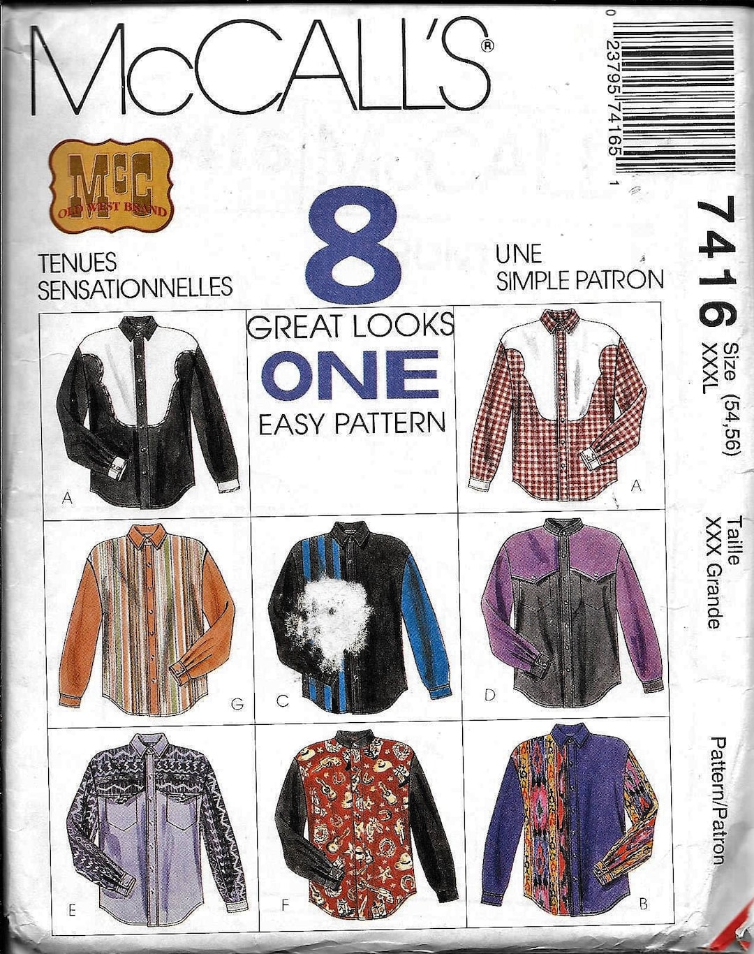 Mccall's 7416/2453 Men's Easy Fitting Old West Brand Western Shirt ...