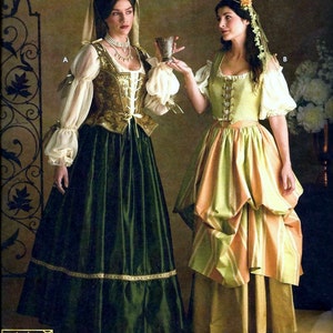 Simplicity 3809 Ladies Renaissance Medieval Tudor Costume Skirt Vest Blouse Hat 2-Pc Dress Sewing Pattern Size 4, 6 and 8 UNCUT