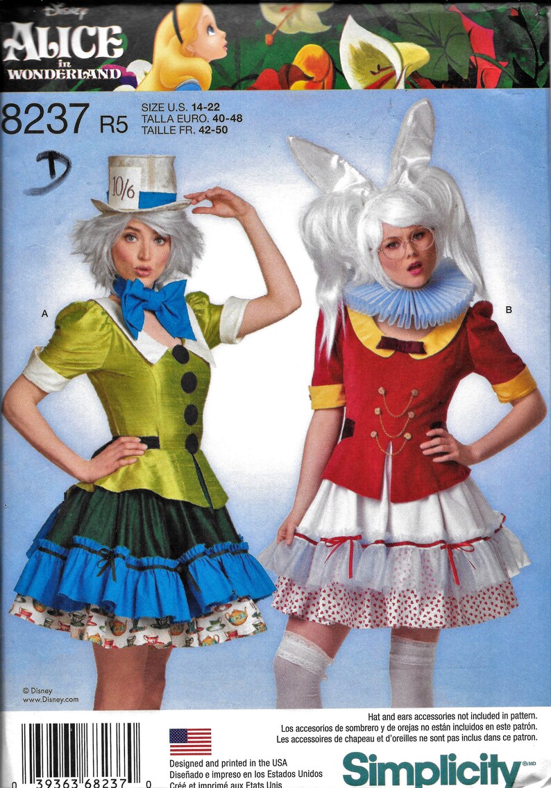 Simplicity 8237 Mad Hatter White Rabbit Dress & Hat Costume Etsy