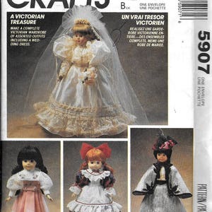 Vintage McCalls Crafts 5907 Victorian Treasure 13-16&quot; Collector Doll Clothes Sewing Pattern UNCUT
