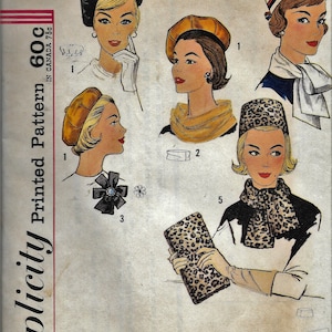 Vintage 1960s Simplicity 4178 Pillbox, Reversible Beret, Scarves, Bag and Rosette Sewing Pattern UNCUT