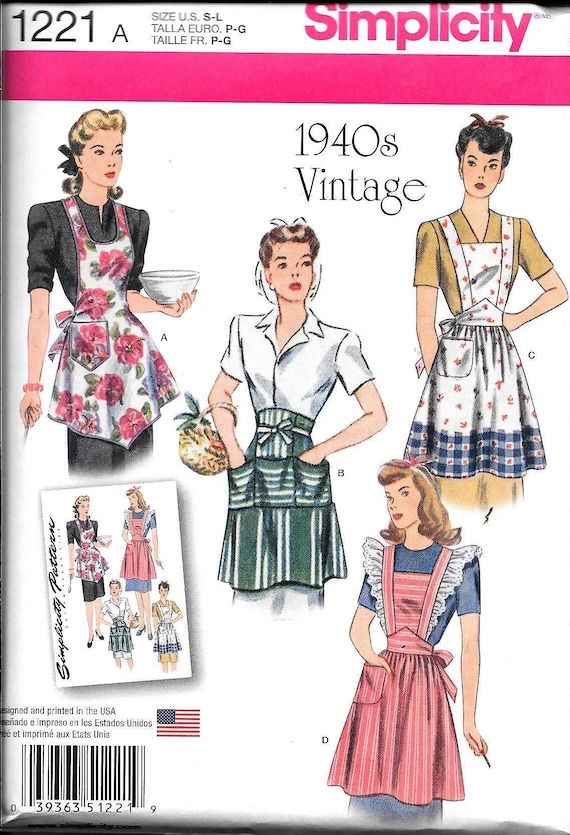 Simplicity 1221 Misses 1940's Vintage APRON APRONS Sewing Simplicity 1221 Misses 1940's Vintage APRON APRONS Sewing
