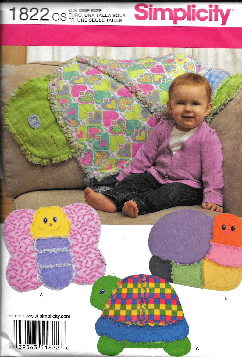 Simplicity 1822 Child's Rag Quilt Blanket Butterfly, Turtle, Snail ...