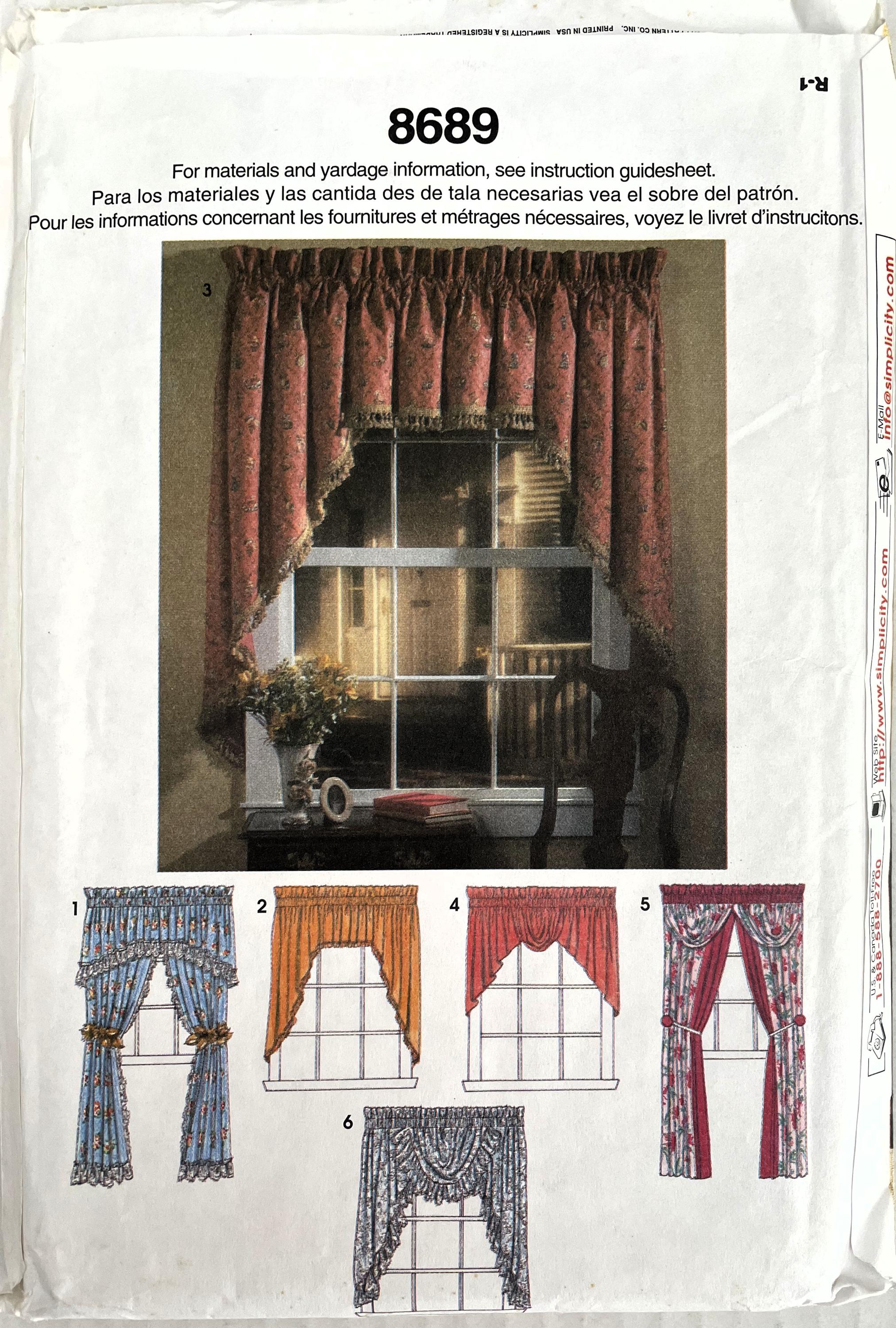 Feisoon Pattern Simplicity 8689 Abbie Jiffy 6 Pack Valance Swag Festoon Sewing Pattern ...
