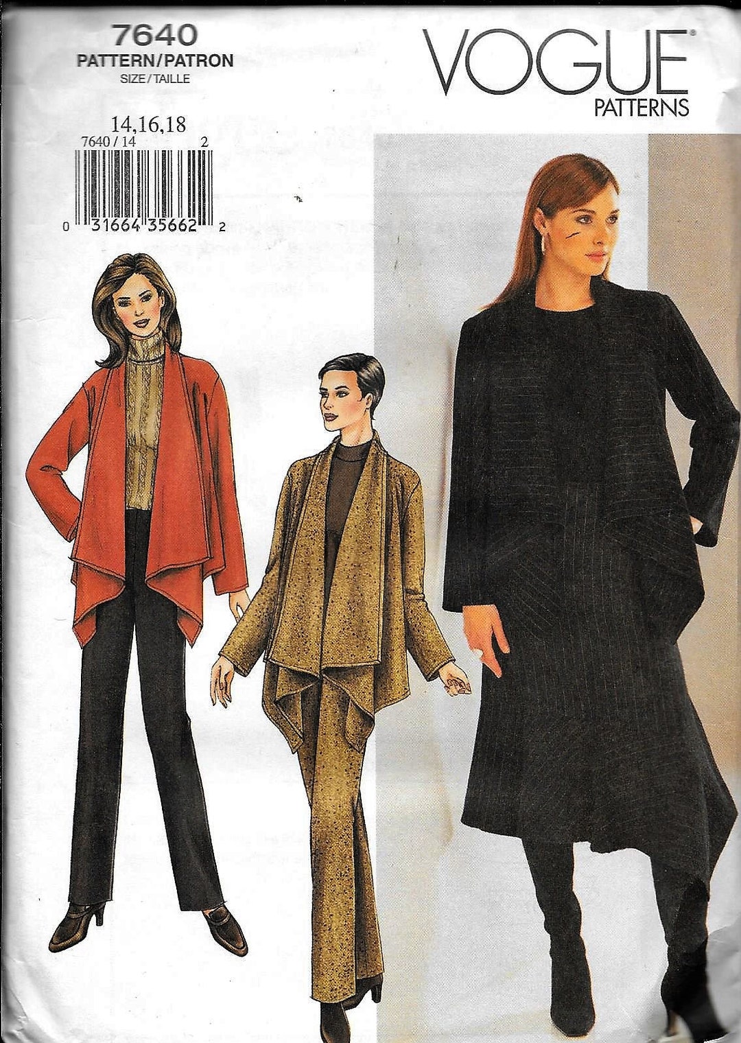 Vogue 7640 Draped Jacket Shaped Hem Skirt and Pant Sewing - Etsy