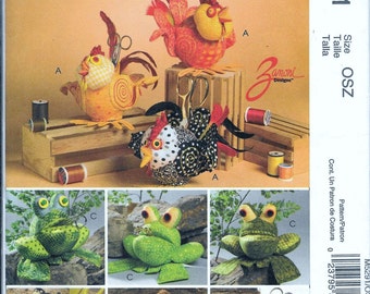 McCall's M5291 Stuffed Animal Sewing Caddies Chicken Bear Frog Pattern 5291 UNCUT