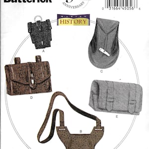 May include: A sewing pattern for five different bags, including a crossbody bag, a satchel, and a small pouch. The pattern is from Butterick and is labeled B5936/OSZ. The pattern is for one size.