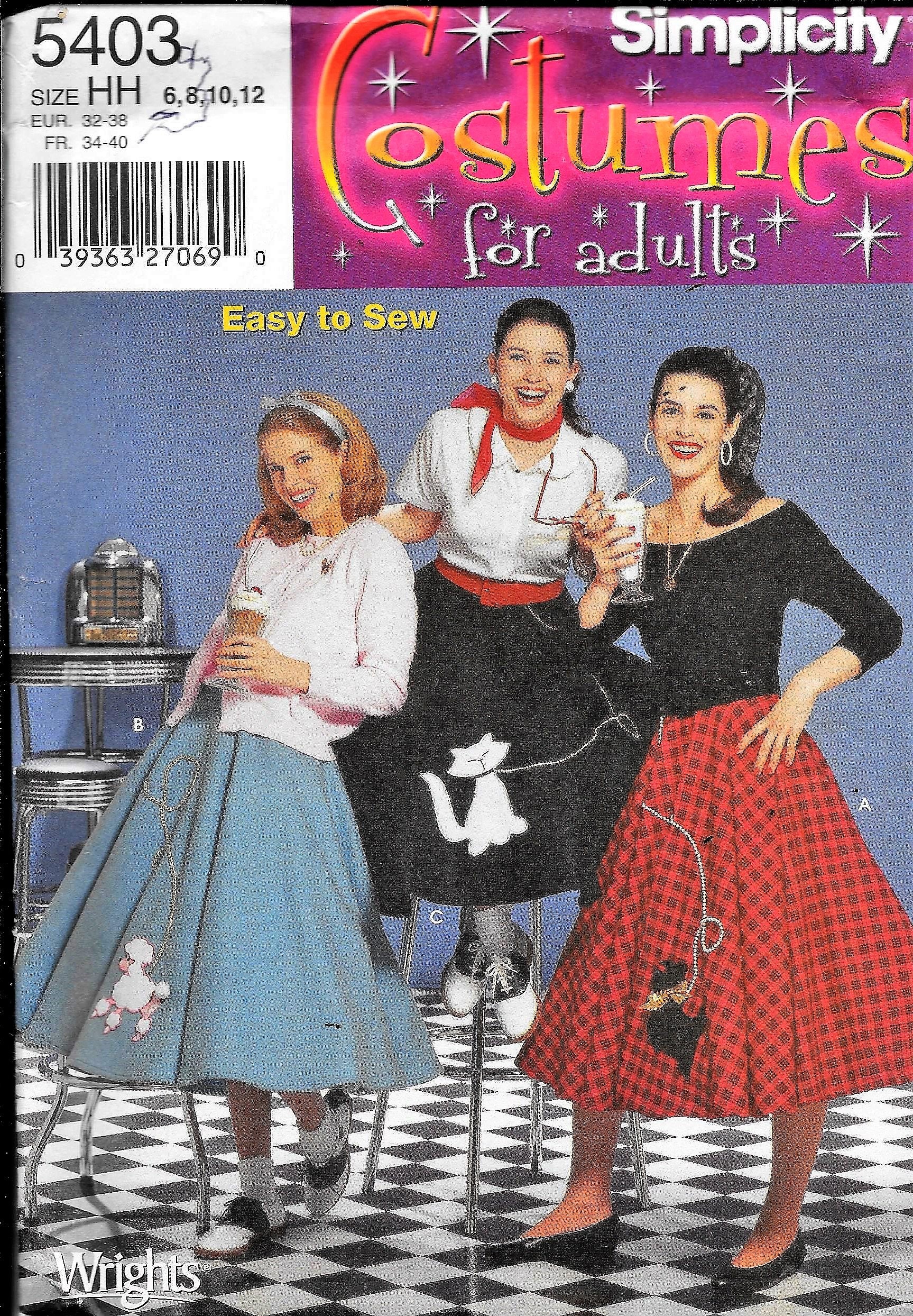 Simplicity 5403 Vintage 1950's Poodle Cat Scotty Skirt Grease