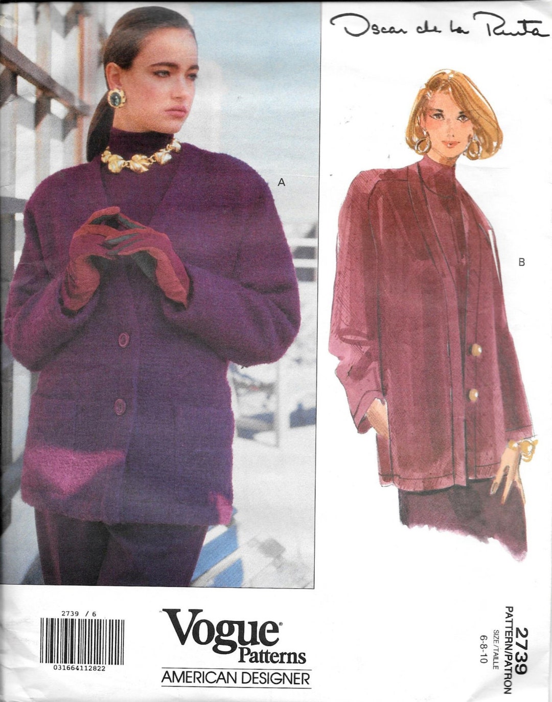 Vogue 2739 Oscar De La Renta Designer JACKET Coat Sewing Pattern UNCUT ...