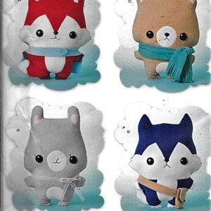 Simplicity 8188 Stuffed Animal Fox, Bear, Wolf and Bunny Plush Toy Sewing Pattern UNCUT