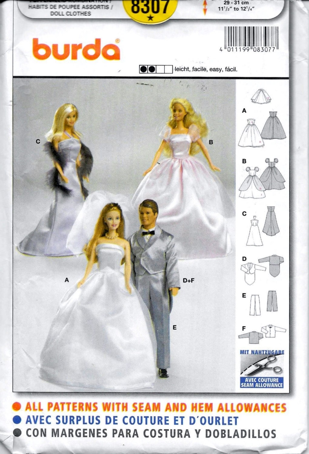 Burda 8307 Barbie & Ken Doll Sewing Pattern - Etsy