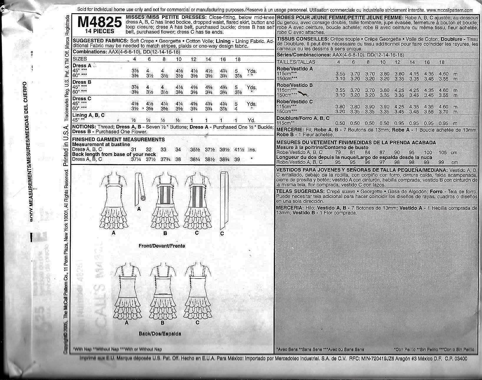 Mccall's M4825 Dropped Waist Fitted DRESS Sewing Pattern