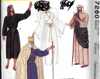 McCall's 7280 Nativity Christmas Passion Play O Holy Night JESUS, Mary, Joseph, Angel Robes Costume Sewing Pattern UNCUT Size 36, 38