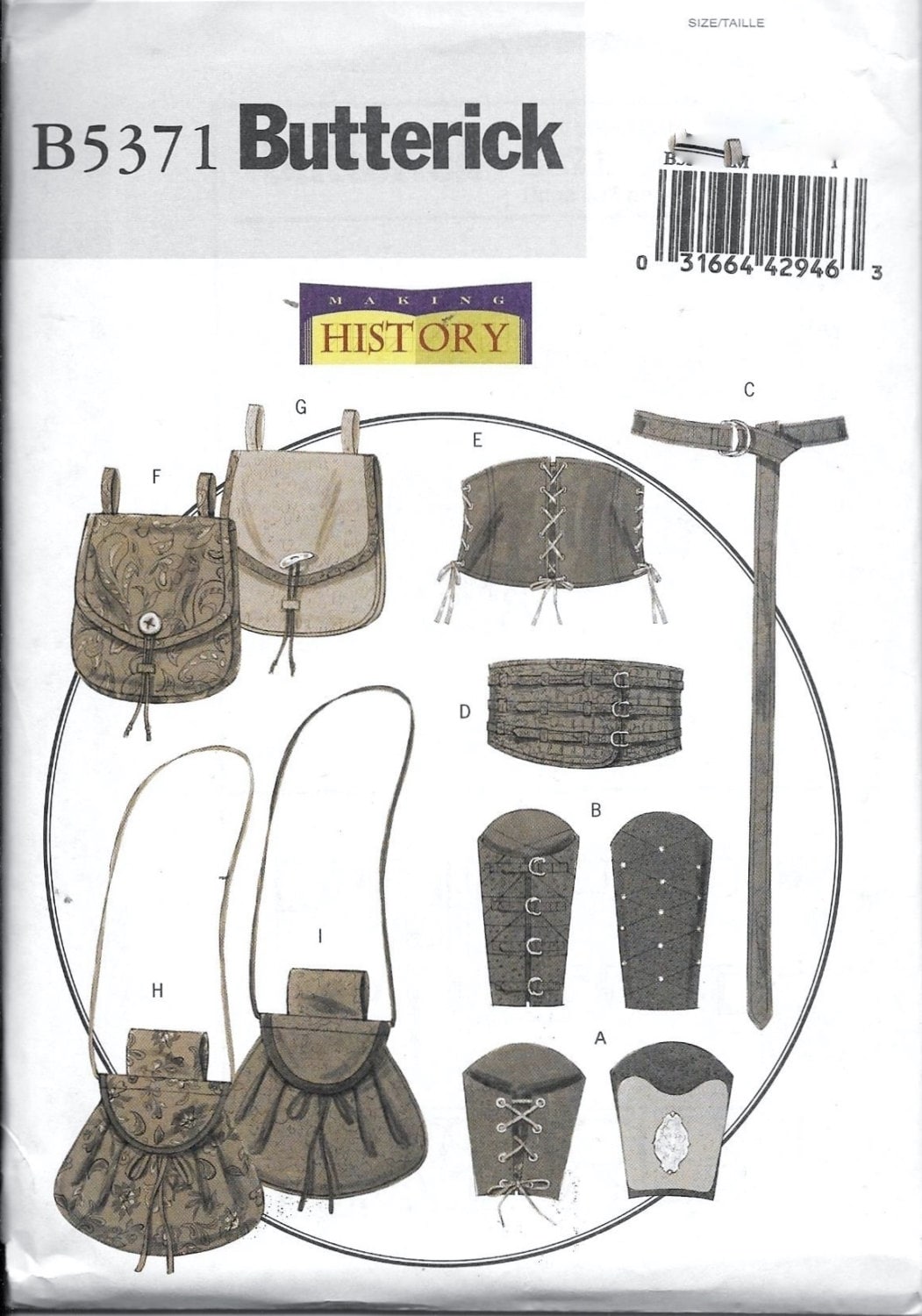 Renaissance Accessory PATTERN Making History Butterick 5580 Medieval Bracers Bag 