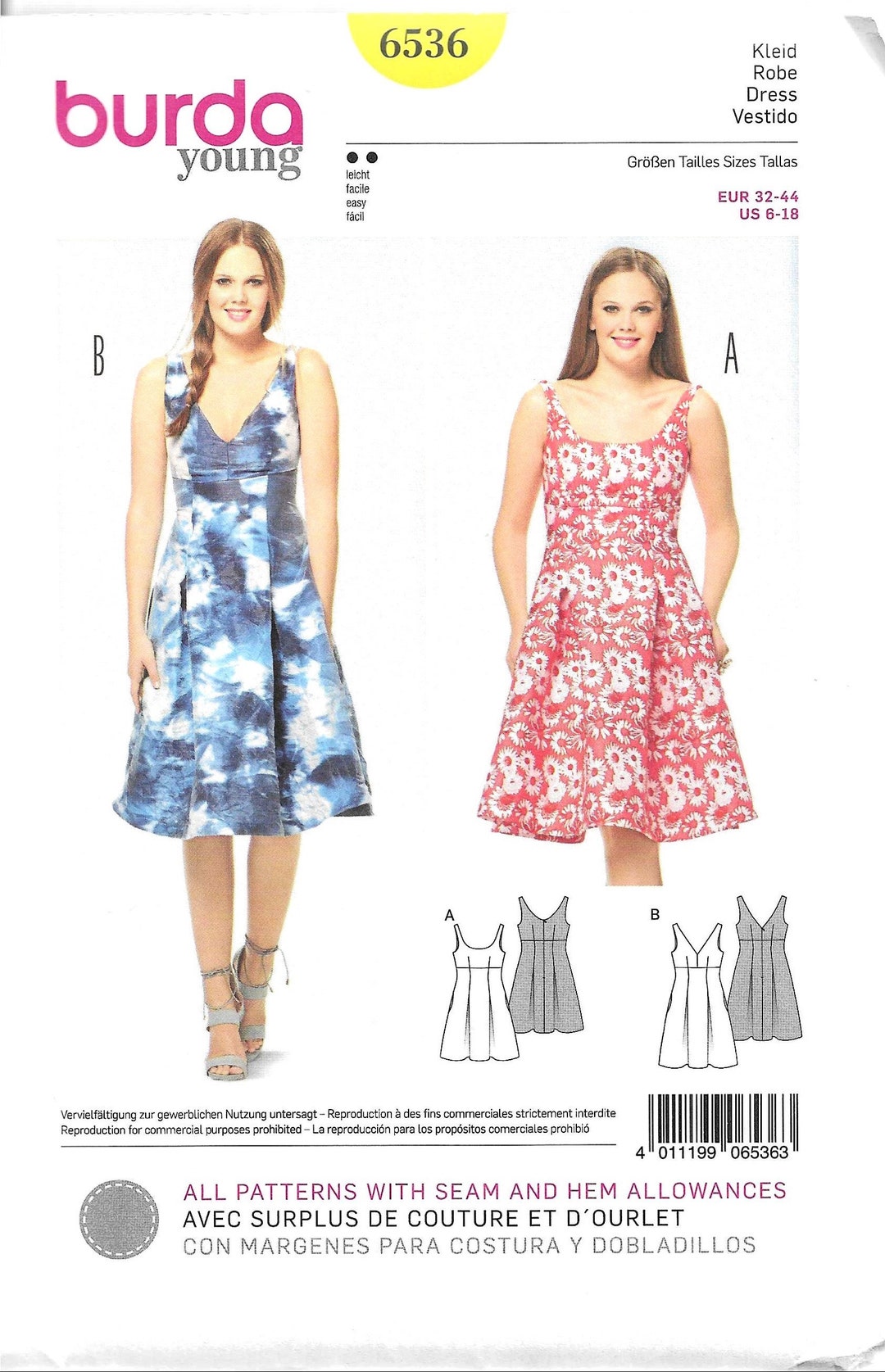 Burda 6536 DRESS Sewing Pattern UNCUT Size 6, 8, 10, 12, 14, 16, 18 - Etsy