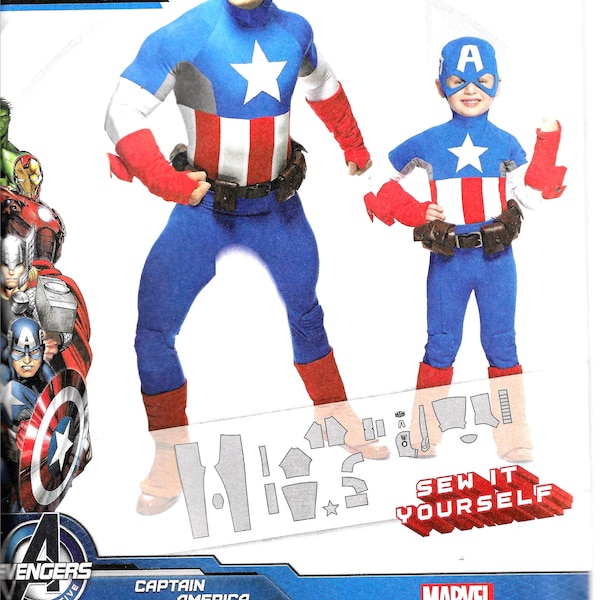 Simplicity 1030 Men/Boys Captain America Halloween Costume Sewing Pattern UNCUT Sizes 3-8/S-XL