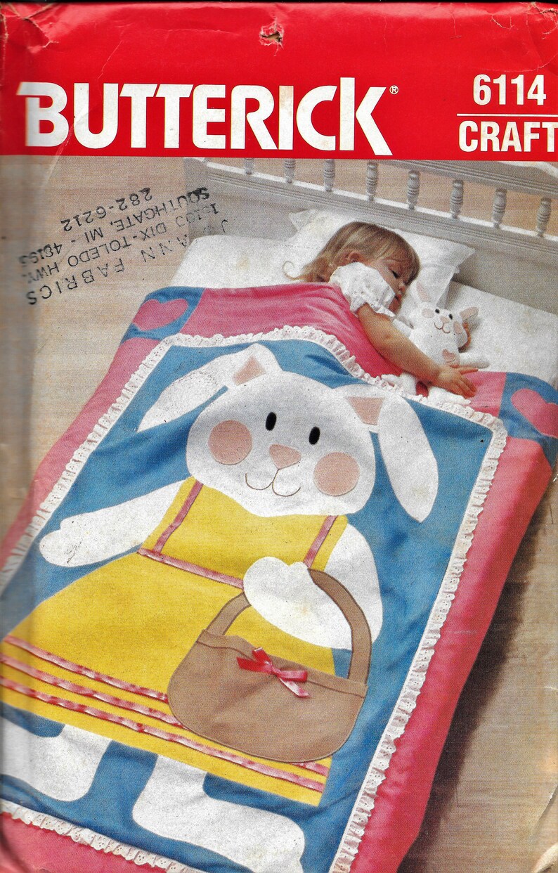 Vintage Butterick 6114 Baby Crib Quilt And Stuffed Toy Sewing Pattern UNCUT
