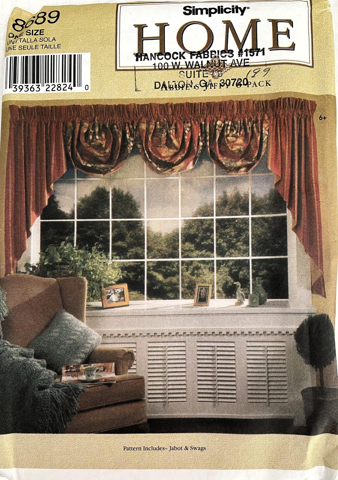 Feisoon Pattern Simplicity 8689 Abbie Jiffy 6 Pack Valance Swag Festoon Sewing Pattern ...
