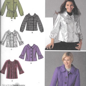 May include: A sewing pattern for five different jackets. The jackets are in various colors and patterns, including green, plaid, silver, purple, and burgundy. The pattern is for sizes 6, 8, 10, 12, and 14. The pattern number is 2762.