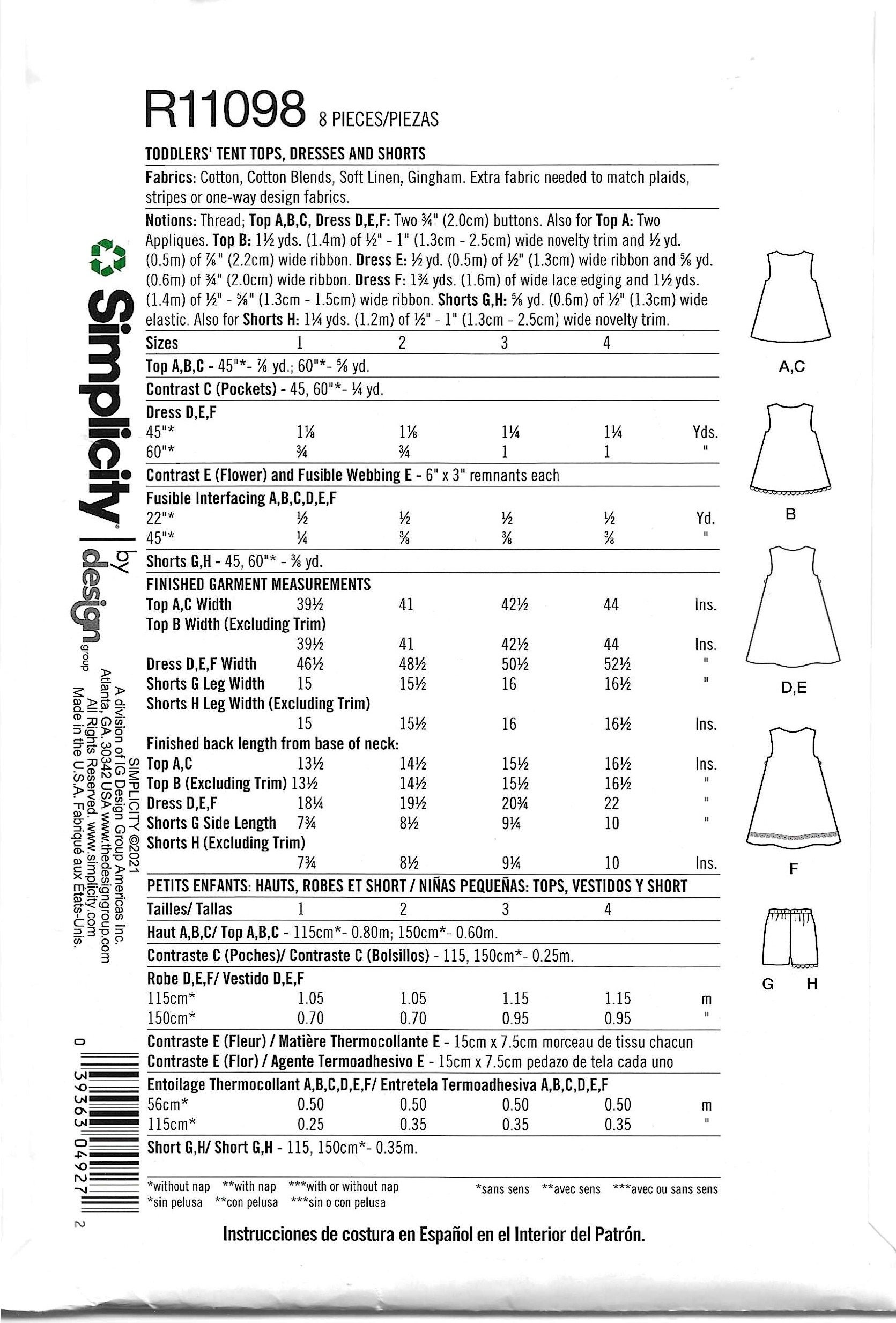 Simplicity R11098 / S9318 Girls Tent Top Dress and Shorts - Etsy