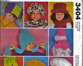 McCalls 3404 Childrens Fashion Accessories Hat Scarf Mittens One Size Sewing Pattern