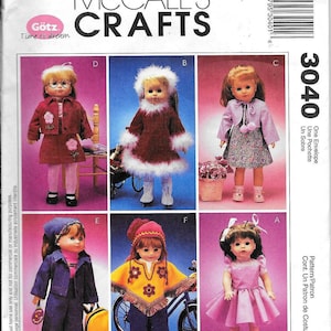 Mccall's Sewing Pattern No 3040 Gotz Fashion Doll Clothes for 18" Doll American Girl