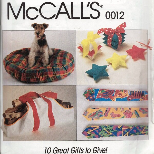 McCall's Promotional Pattern 0012 Sampler Apron Ball Cap Dog Bed Log Carrier Necktie Uncut