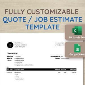Customer Quote | Editable Quote Template | Quote Form | Customer Price Quote Excel and Google Sheets | Job Estimation | Customizable Quote