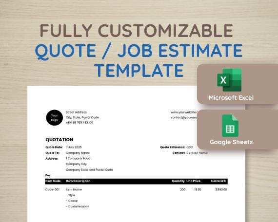 Customer Quote | Editable Quote Template | Quote Form | Customer Price ...