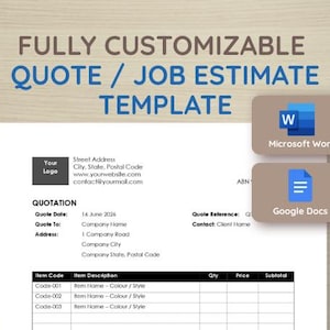 Customer Quotes | Editable Quote Template | Quotes Form | Job Estimation | New Job Quote | Custom Price Quotation Word and Google Docs