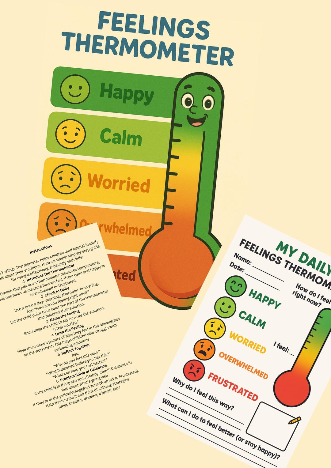 Feelings Thermometer for Kids;daily Emotional Check-in;printable ...
