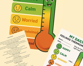 Feelings Thermometer for Kids;Daily Emotional Check-In;Printable Feelings Thermometer Worksheet – Emotional Regulation Tool; Digital product