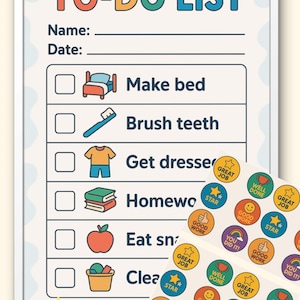 Liste de tâches imprimable pour les enfants avec icônes ; tableau visuel des routines ; Liste de contrôle pour le TDAH et l&#39;autisme;Produit numérique;Tableau des routines