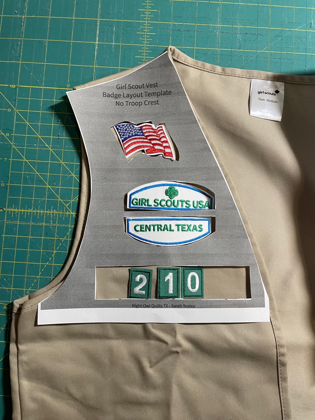 Girl Scout Vest Template, Badge Lining up Template, Badge