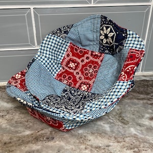 The Original: Red, White, and Blue Bandana Print Microwavable Bowl Cozy Set, Bowl Cozies, Handmade Custom Patchwork Patriotic Bandana