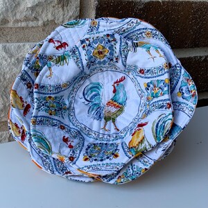 The Original: Rooster Microwave Bowl Cozy, Chicken Decor Bowl Cozy, Blue and White French Country Rooster Kitchen Usable Decor