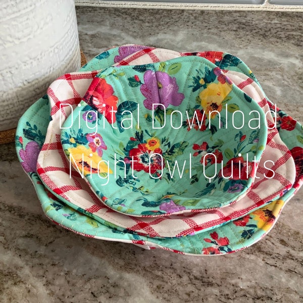 Digital Download Blooming Bowl Cozy PDF sewing pattern Reversible, 3 sizes, unique bowl cozy pattern