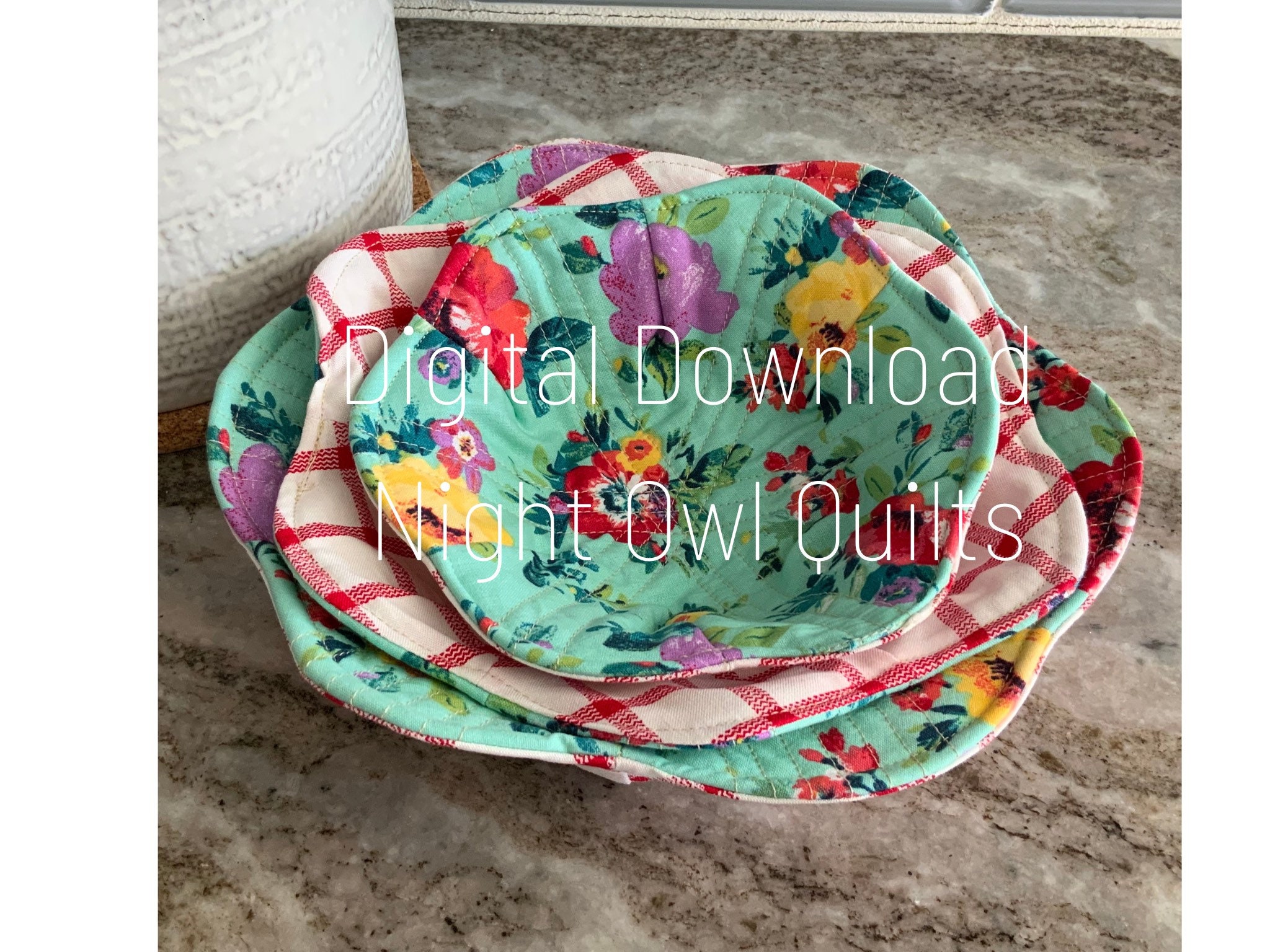 The Original Blooming Bowl Cozy PDF sewing pattern Digital Download Reversible, 3 sizes, unique bowl cozy pattern