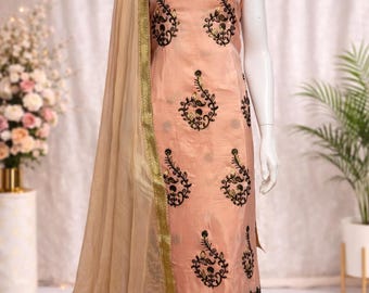 Unstitched Indian Salwar Suit Material | Designer Cotton Silk  Material | Pakistani Party Wear Suit Fabric | Festive Ethnic Dress Material