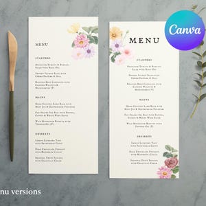 Menu Wildflower Wedding Canva Templates | Editable Printable Customisable Stationery Bundle | Digital Download | Floral Ophélie Collection