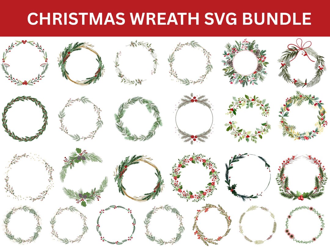 Christmas Wreath SVG Bundle, Floral Frame, Cricut Cut Files (instant ...