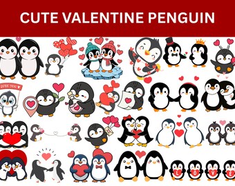 Penguin Valentine SVG Bundle,Romantic Valentine Cutting Files for Cricut,Digital Download