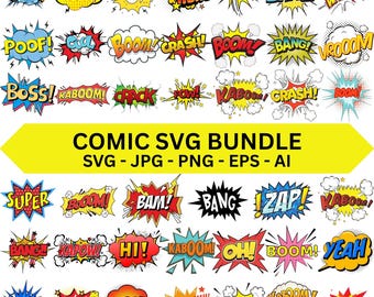 Comic Style Action SVG Bundle, Cartoon Clip Art (Digital Download)